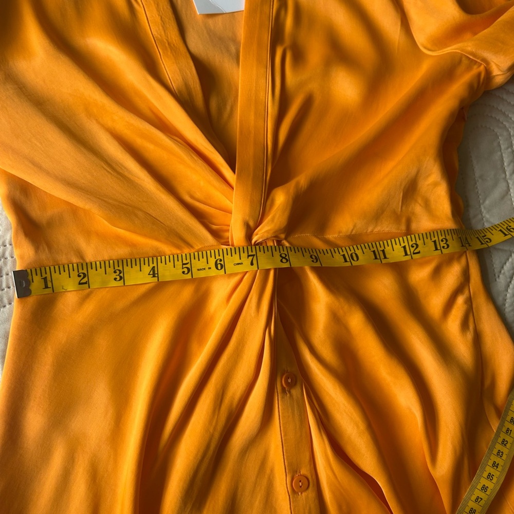 NWT Zara Orange twist satin shirt dress. Size Small. Long sleeves, deep v neck. - Picture 11 of 16